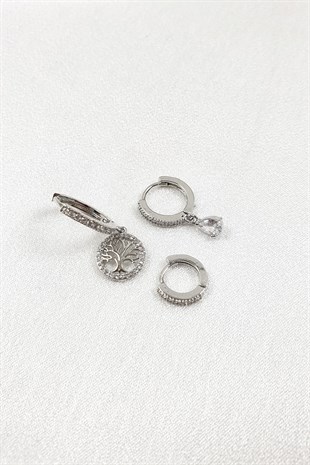 Soy Ağacı Desenli Taşlı Zirkon Küpe