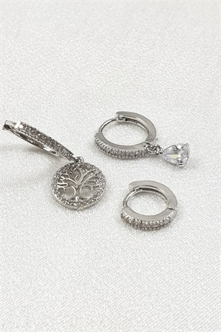 Soy Ağacı Desenli Taşlı Zirkon Küpe