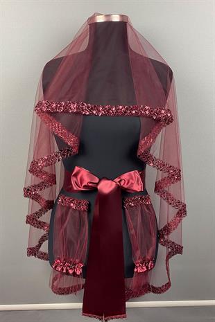 Su Model İşlemeli Gelin Kına Duvağı Yüz Örtüsü