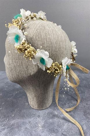 Su Yeşili  Bahar Dalı İncili Ve Cipsolu Dış Çekim Gelin Tacı