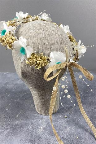 Su Yeşili  Bahar Dalı İncili Ve Cipsolu Dış Çekim Gelin Tacı