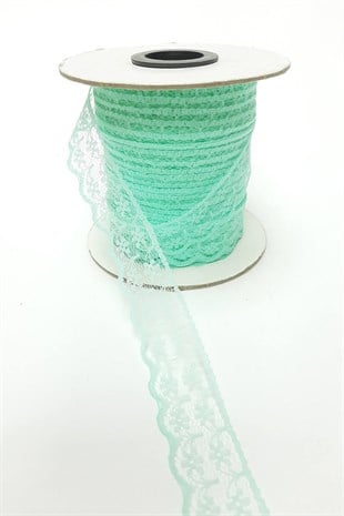 Su Yeşili Çiçek Desenli Dantel 10 Metre