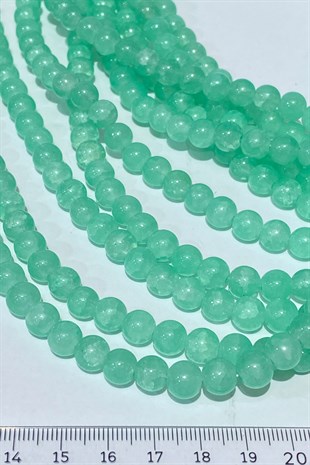 Su Yeşili Desenli Dizi Cam Boncuk 8 mm