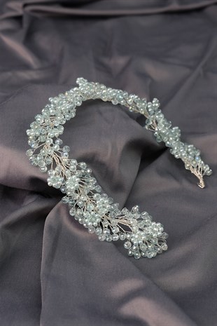 تاج الزفاف مطرز باللون الأخضر المائي دورو وإكسسوار عمامة