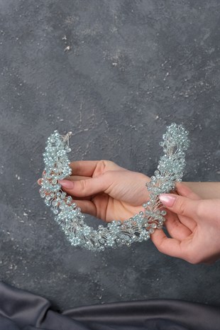 تاج الزفاف مطرز باللون الأخضر المائي دورو وإكسسوار عمامة