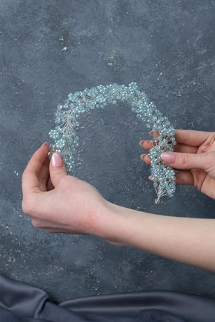 تاج الزفاف مطرز باللون الأخضر المائي دورو وإكسسوار عمامة