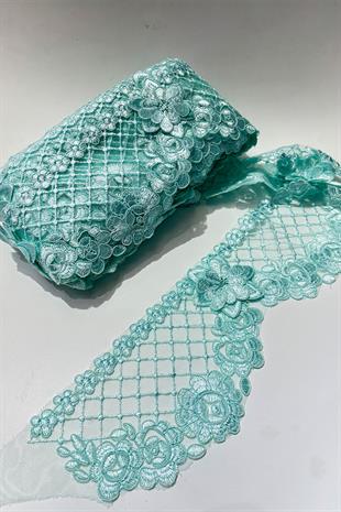 Su Yeşili  Fransız Güpür Kenar Dantel Şerit