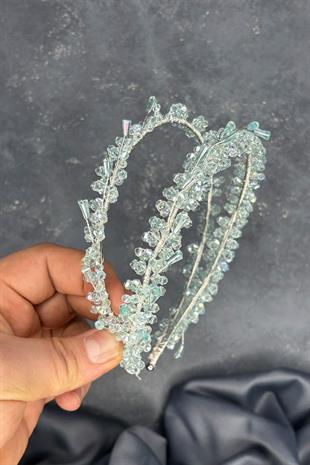 Aqua Green Saree Model Double Row Bridal Henna Crown Hair Accessory