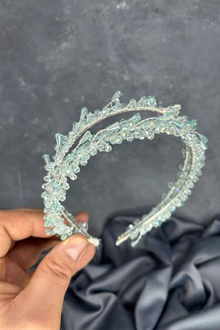 Aqua Green Saree Model Double Row Bridal Henna Crown Hair Accessory