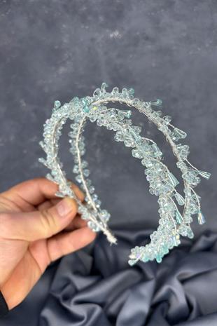Aqua Green Saree Model Double Row Bridal Henna Crown Hair Accessory