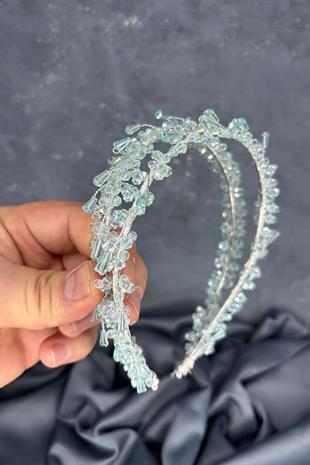 Aqua Green Saree Model Double Row Bridal Henna Crown Hair Accessory