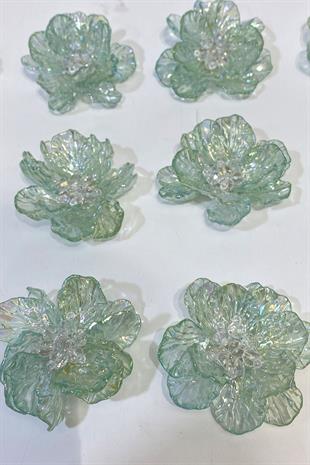 Su Yeşili Sedef Yapraklı Kristal Boncuklu İncili Broş