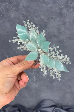 Su Yeşili Sedefli Özün Taraklı Gelin Saç Aksesuarı