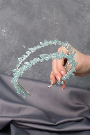 تاليا الخضراء المائية صف مزدوج مطرز تاج الحناء الزفاف