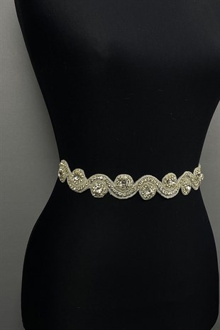 Su Yolu Abiye Elbise Aksesuarı Taşlı Bel Kemeri 