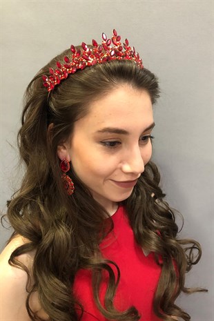 Subra Red Bridal Henna Tiara and Earring