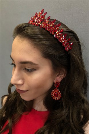 Subra Red Bridal Henna Tiara and Earring