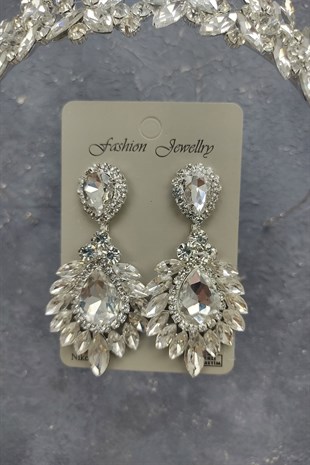 Subra Model Gelin Tacı Ve Damla Mekik Taşlı Küpe