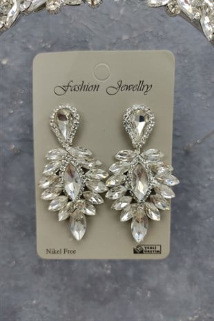 Subra Model Gelin Tacı Ve Damla Taşlı Küpe