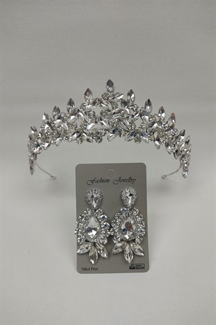 Subra Model Gelin Tacı Ve Mekik Damla Taşlı Küpe