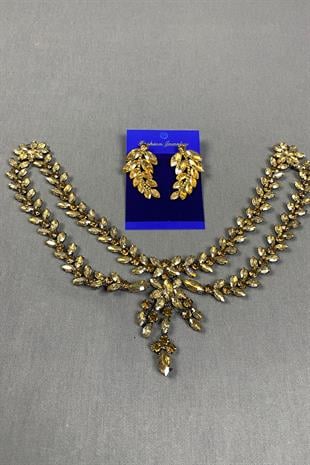 Sultan Stone Pediment Bridal Henna Hair Accessory and Leaf Stone Earrings