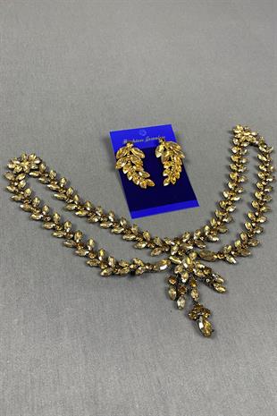 Sultan Stone Pediment Bridal Henna Hair Accessory and Leaf Stone Earrings