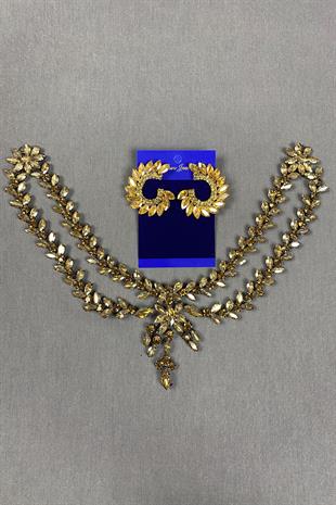 Sultan Stone Pediment Bridal Henna Hair Accessory and Round Stone Earrings