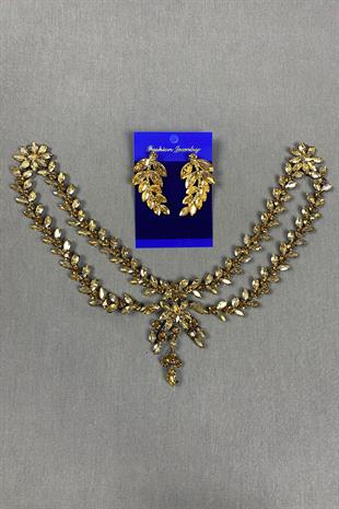 Sultan Stone Pediment Bridal Henna Hair Accessory and Leaf Stone Earrings