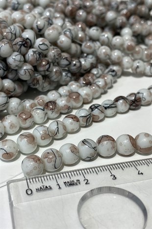 Sütlü Kahve Desenli Dizi Cam Boncuk 8 mm