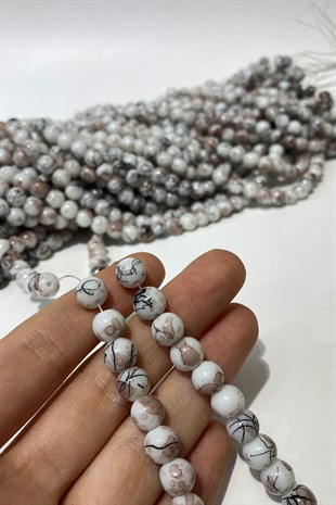 Sütlü Kahve Desenli Dizi Cam Boncuk 8 mm