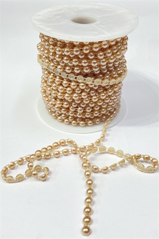 Sütlü Kahve Plastik Şerit Yarım İnci 6 mm 10 mt