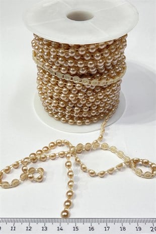 Sütlü Kahve Plastik Şerit Yarım İnci 6 mm 10 mt