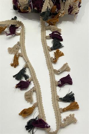 Sütlü Kahve Rengarenk Pamuk Topuzlu Saçak Püskül