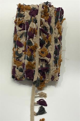 Sütlü Kahve Rengarenk Pamuk Topuzlu Saçak Püskül