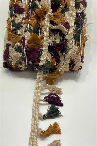 Sütlü Kahve Rengarenk Pamuk Topuzlu Saçak Püskül