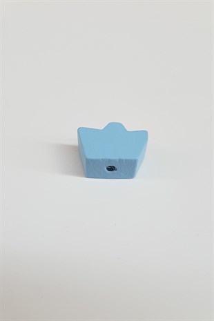 Taç Motifli Açık Mavi Ahşap Boncuk