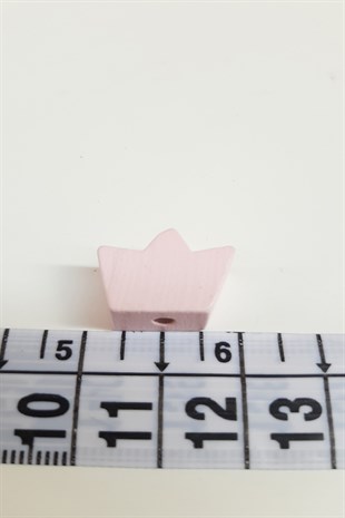 Taç Motifli Açık Pembe Ahşap Boncuk