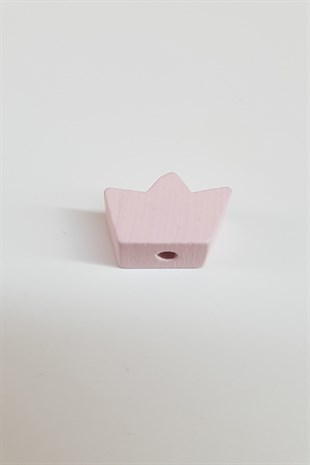 Taç Motifli Açık Pembe Ahşap Boncuk