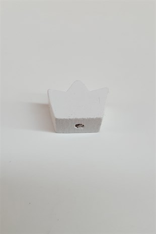 Taç Motifli Beyaz Ahşap Boncuk