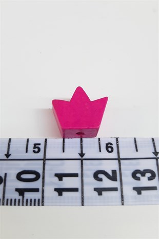 Taç Motifli Fuşya Renk Ahşap Boncuk