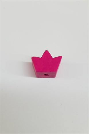 Taç Motifli Fuşya Renk Ahşap Boncuk