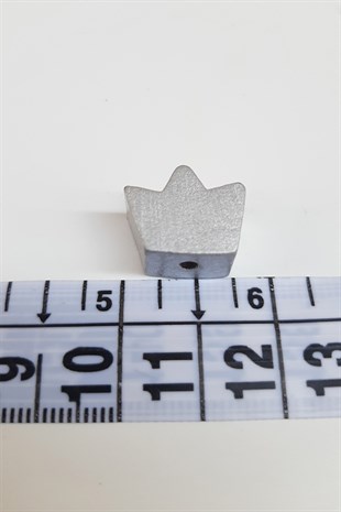 Taç Motifli Gümüş Renk Ahşap Boncuk