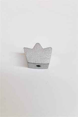 Taç Motifli Gümüş Renk Ahşap Boncuk