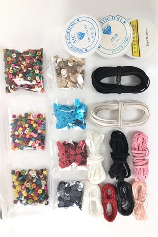 Takı Yapım Malzemesi Pul ve Ahşap Boncuklu Set