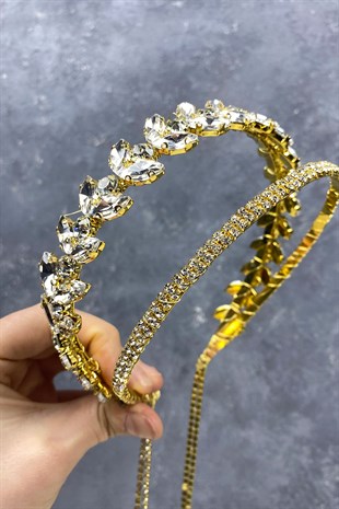 Tasarım Çift Sıra Sallantılı Gelin Tacı Saç Aksesuarı