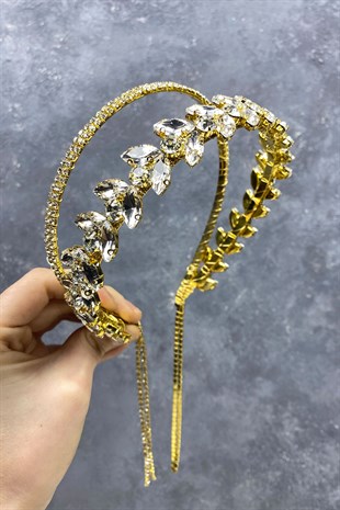 Tasarım Çift Sıra Sallantılı Gelin Tacı Saç Aksesuarı