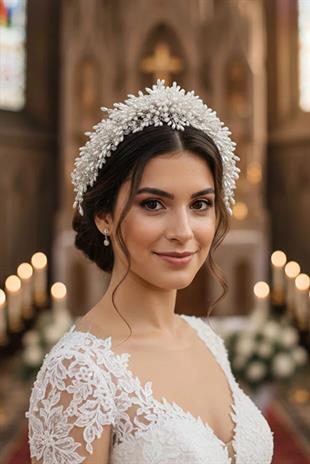 Designer Crystal Bead and Pearl Embellished Heavily Embellished Bridal Henna Tiara Wedding Engagement Hair Accessory