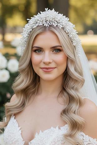 Designer Crystal Bead and Pearl Embellished Heavily Embellished Bridal Henna Tiara Wedding Engagement Hair Accessory