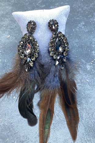 Tasarım Tüylü Özel Nişan Düğün Küpesi