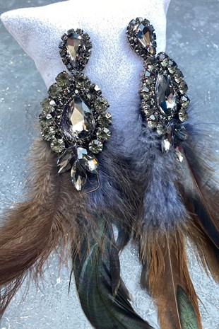 Tasarım Tüylü Özel Nişan Düğün Küpesi